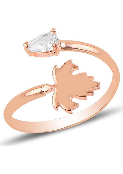 Gümüş Ayarlamalı Yaprak ve Damla Taşlı Yüzük