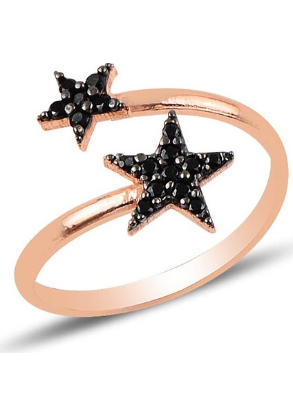 Gümüş Ayarlamalı Siyah Taşlı Yıldızlı Yüzük