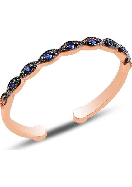 Gümüş Ayarlamalı Rose Safir Taşlı Ince Yüzük