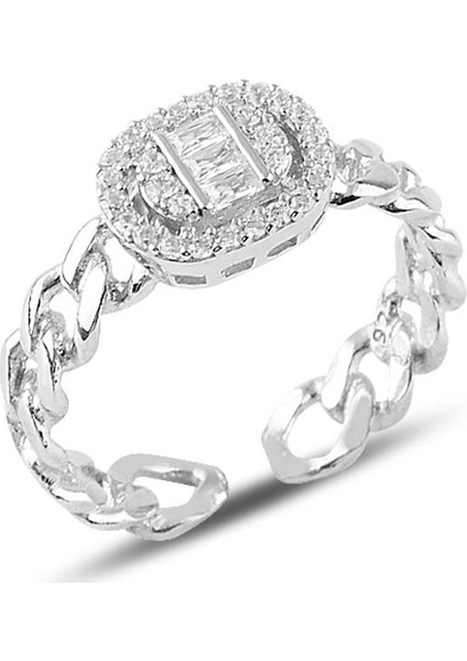 Gümüş Ayarlamalı Pırlanta Modeli Zincir Yüzük