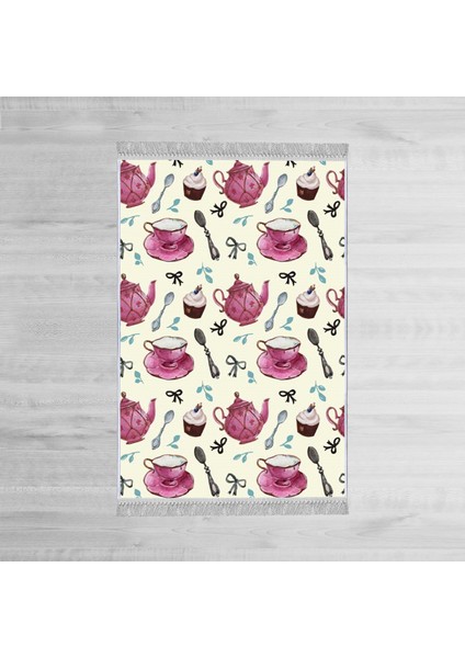 Dekoratif Özel Tasarım Pamuklu Dokuma Taban Yumuşak Dokulu Halı Pembe - Beyaz 80 x 120 cm modelleri