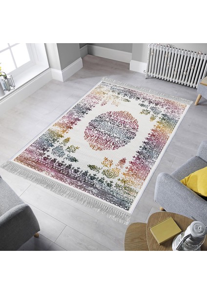Dekoratif Özel Tasarım Pamuklu Dokuma Taban Yumuşak Dokulu Halı Beyaz 80 x 120 cm