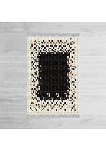 Dekoratif Özel Tasarım Pamuklu Dokuma Taban Yumuşak Dokulu Halı Siyah 80 x 120 cm modelleri