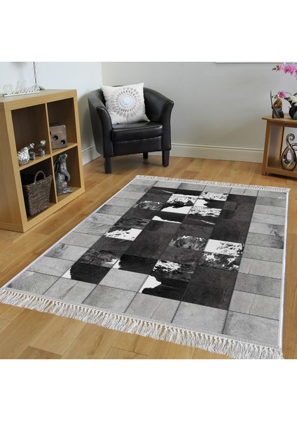 Dekoratif Özel Tasarım Pamuklu Dokuma Taban Yumuşak Dokulu Halı Gri 80 x 120 cm