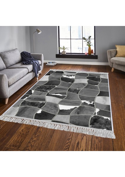 Dekoratif Özel Tasarım Pamuklu Dokuma Taban Yumuşak Dokulu Halı Gri 80 x 120 cm