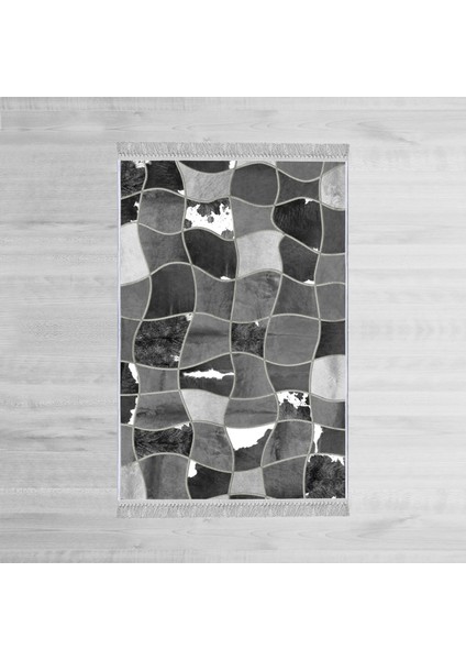 Dekoratif Özel Tasarım Pamuklu Dokuma Taban Yumuşak Dokulu Halı Gri 80 x 120 cm
