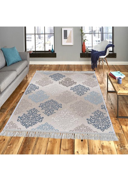 Dekoratif Özel Tasarım Pamuklu Dokuma Taban Yumuşak Dokulu Halı Gri 80 x 120 cm