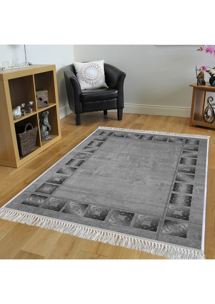 Dekoratif Özel Tasarım Pamuklu Dokuma Taban Yumuşak Dokulu Halı Gri 80 x 120 cm