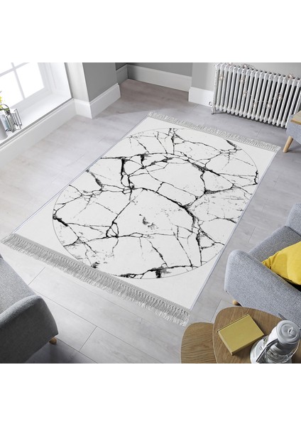 Dekoratif Özel Tasarım Pamuklu Dokuma Taban Yumuşak Dokulu Halı Beyaz 80 x 150 cm
