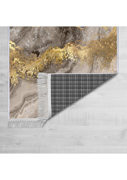 Dekoratif Özel Tasarım Pamuklu Dokuma Taban Yumuşak Dokulu Halı Siyah - Beyaz - Gold 80 x 120 cm fiyatları