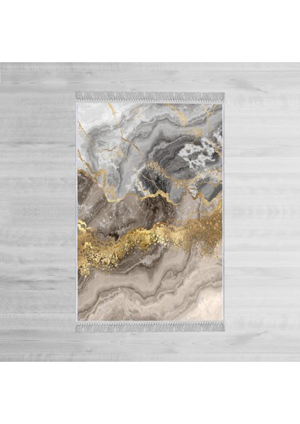 Dekoratif Özel Tasarım Pamuklu Dokuma Taban Yumuşak Dokulu Halı Siyah - Beyaz - Gold 80 x 120 cm modelleri