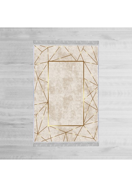 Dekoratif Özel Tasarım Pamuklu Dokuma Taban Yumuşak Dokulu Halı Krem - Gold 80 x 120 cm modelleri