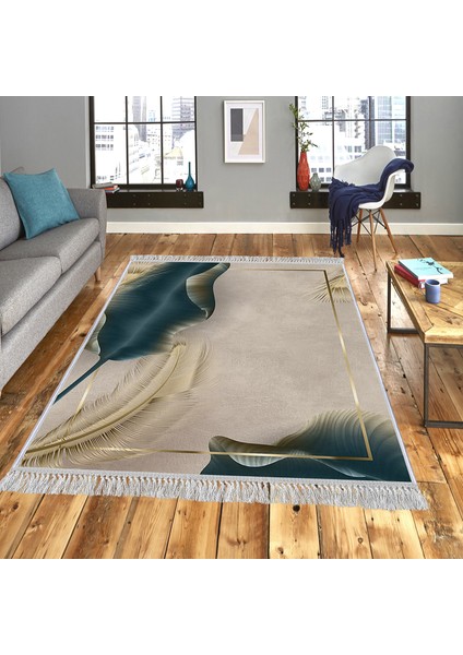 Dekoratif Özel Tasarım Pamuklu Dokuma Taban Yumuşak Dokulu Halı Krem 80 x 120 cm