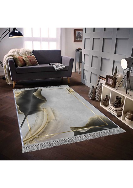 Dekoratif Özel Tasarım Pamuklu Dokuma Taban Yumuşak Dokulu Halı Krem 80 x 120 cm