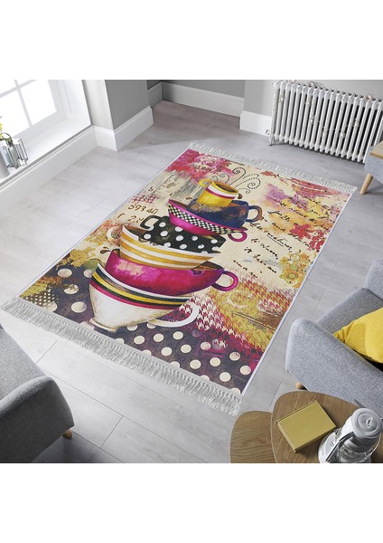 Dekoratif Özel Tasarım Pamuklu Dokuma Taban Yumuşak Dokulu Halı Pembe 80 x 120 cm