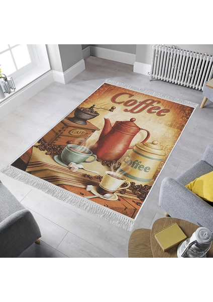 Dekoratif Özel Tasarım Pamuklu Dokuma Taban Yumuşak Dokulu Halı Krem - Bej - Kahverengi 80 x 120 cm