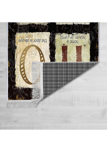 Dekoratif Özel Tasarım Pamuklu Dokuma Taban Yumuşak Dokulu Halı Siyah - Bej 80 x 120 cm fiyatları