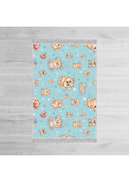 Dekoratif Özel Tasarım Pamuklu Dokuma Taban Yumuşak Dokulu Antibakteriyel Çocuk Halısı Mavi 80 x 120 cm modelleri