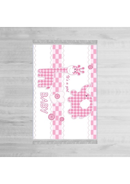 Dekoratif Özel Tasarım Pamuklu Dokuma Taban Yumuşak Dokulu Modern Çocuk Halısı Pembe - Beyaz 80 x 120 cm modelleri