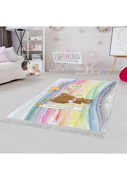 Dekoratif Özel Tasarım Pamuklu Dokuma Taban Yumuşak Dokulu Modern Çocuk Halısı Renkli 80 x 120 cm