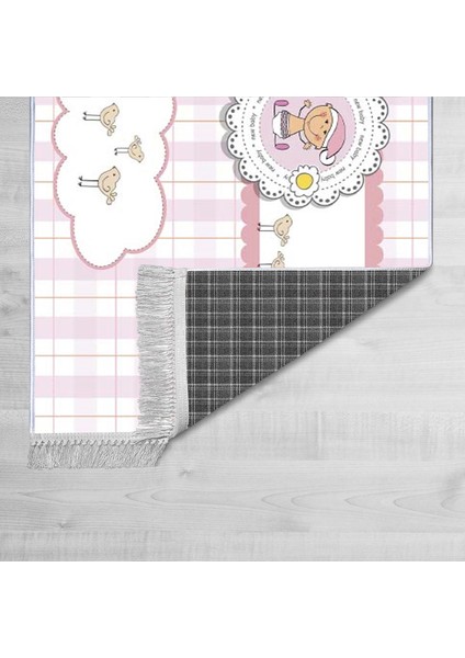 Dekoratif Özel Tasarım Pamuklu Dokuma Taban Yumuşak Dokulu Çocuk Halısı Pembe - Beyaz 80 x 120 cm fiyatları