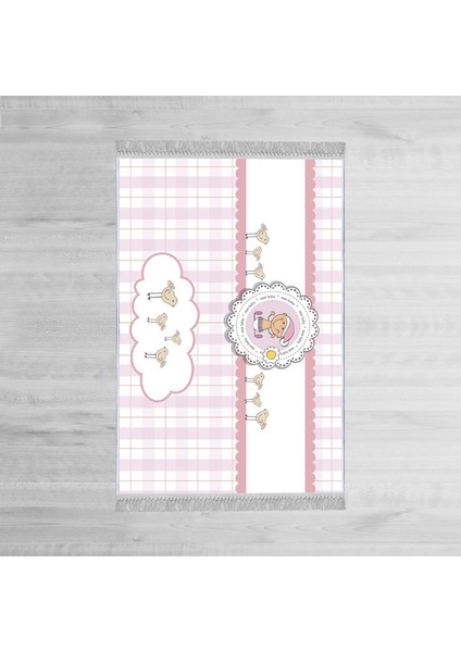 Dekoratif Özel Tasarım Pamuklu Dokuma Taban Yumuşak Dokulu Çocuk Halısı Pembe - Beyaz 80 x 120 cm modelleri