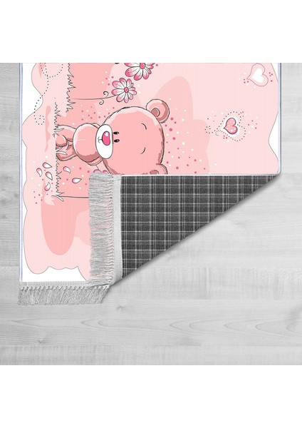 Dekoratif Özel Tasarım Pamuklu Dokuma Taban Yumuşak Dokulu Çocuk Halısı Pembe - Beyaz 80 x 120 cm fiyatları