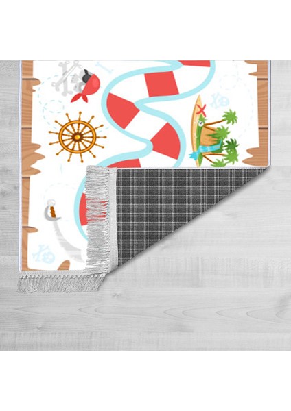 Dekoratif Özel Tasarım Pamuklu Dokuma Taban Yumuşak Dokulu Çocuk Halısı Beyaz - Turkuaz 80 x 120 cm fiyatları