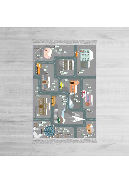 Dekoratif Özel Tasarım Pamuklu Dokuma Taban Yumuşak Dokulu Modern Çocuk Halısı Gri - Bej 80 x 120 cm modelleri