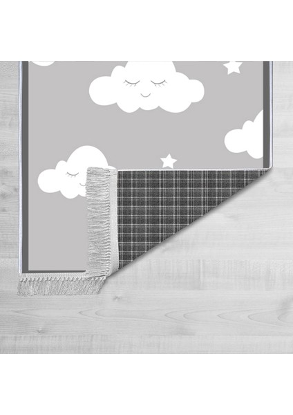 Dekoratif Özel Tasarım Pamuklu Dokuma Taban Yumuşak Dokulu Modern Çocuk Halısı Gri - Beyaz 100 x 150 cm fiyatları