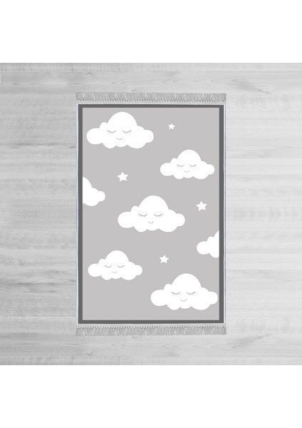 Dekoratif Özel Tasarım Pamuklu Dokuma Taban Yumuşak Dokulu Modern Çocuk Halısı Gri - Beyaz 100 x 150 cm modelleri