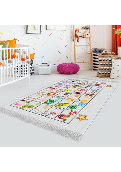 Dekoratif Özel Tasarım Pamuklu Dokuma Taban Yumuşak Dokulu Modern Çocuk Halısı Bej 100 x 150 cm