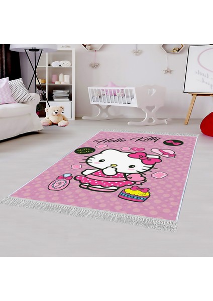 Dekoratif Özel Tasarım Pamuklu Dokuma Taban Yumuşak Dokulu Modern Çocuk Halısı Pembe 80 x 120 cm