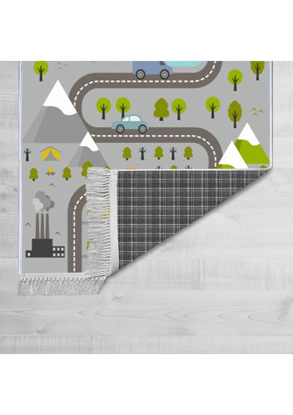 Dekoratif Özel Tasarım Pamuklu Dokuma Taban Yumuşak Dokulu Antibakteriyel Çocuk Halısı Gri 140 x 220 cm