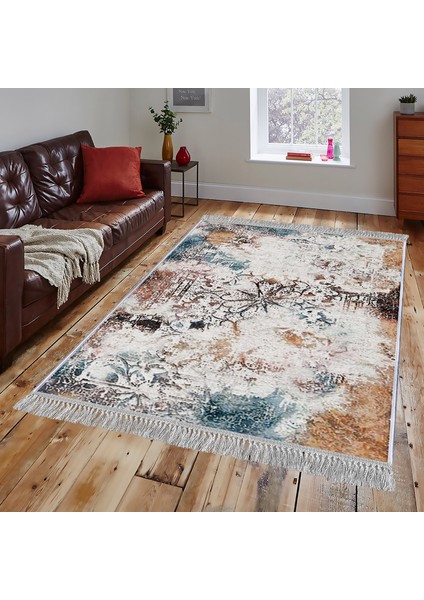 Dekoratif Özel Tasarım Pamuklu Dokuma Taban Yumuşak Dokulu Halı Gri 80 x 120 cm