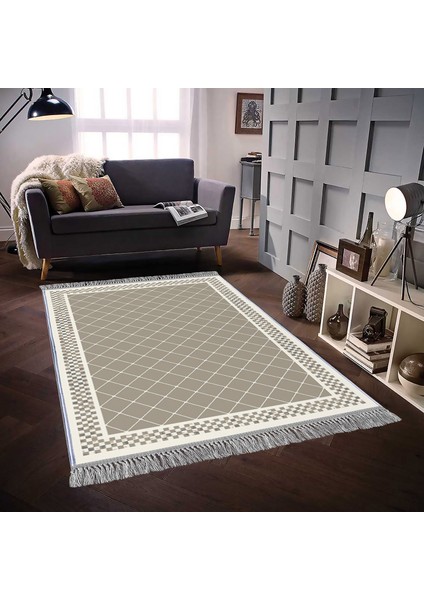 Dekoratif Özel Tasarım Pamuklu Dokuma Taban Yumuşak Dokulu Halı Camel 80 x 120 cm