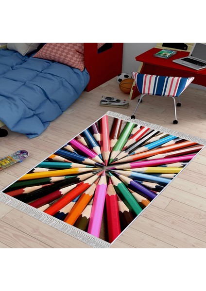 Dekoratif Özel Tasarım Şönil Dokuma Taban Yumuşak Dokulu Halı Renkli 80 x 120 cm