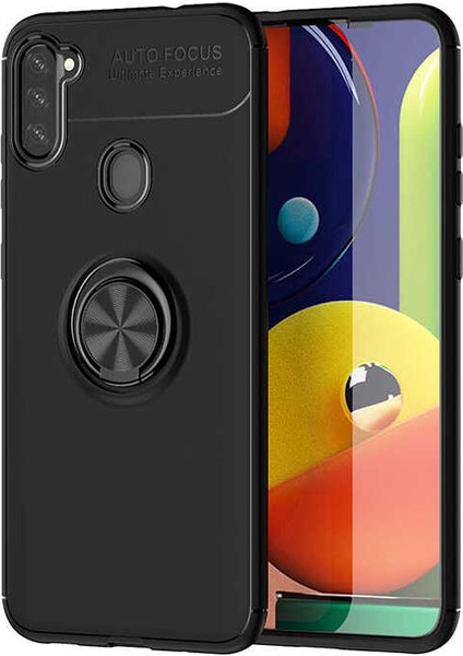 Samsung Galaxy M11/A11 Kılıf Ultra Korumalı Yüzüklü Manyetik Ravel Silikon Siyah + Tam Kaplayan 6D Nano Ekran Koruyucu