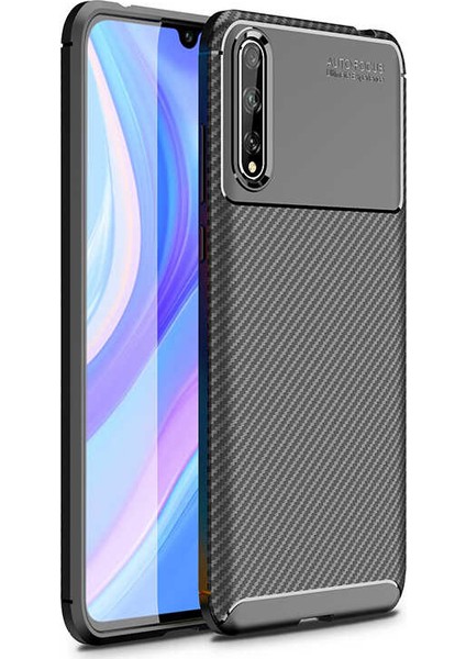 Huawei P Smart S (Y8P) Kılıf Karbon Desenli Lux Negro Silikon Siyah + Tam Kaplayan 6D Nano Ekran Koruyucu