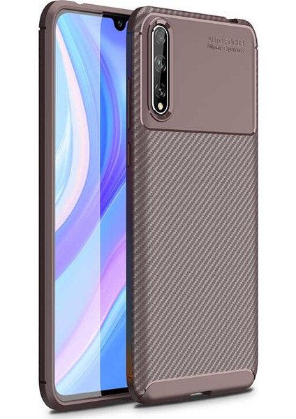 Tekno Grup Huawei P Smart S (Y8P) Kılıf Karbon Desenli Lux Negro Silikon Kahverengi + Tam Kaplayan 6D Nano Ekran Koruyucu