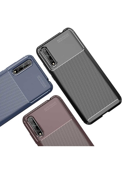 Huawei P Smart S (Y8P) Kılıf Karbon Desenli Lux Negro Silikon Lacivert + Nano Ekran Koruyucu