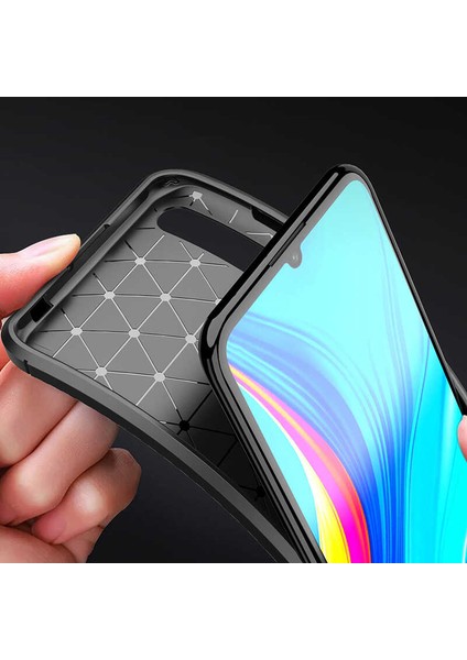Huawei P Smart S (Y8P) Kılıf Karbon Desenli Lux Negro Silikon Lacivert + Nano Ekran Koruyucu