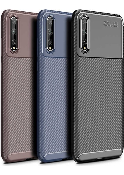 Huawei P Smart S (Y8P) Kılıf Karbon Desenli Lux Negro Silikon Lacivert + Nano Ekran Koruyucu