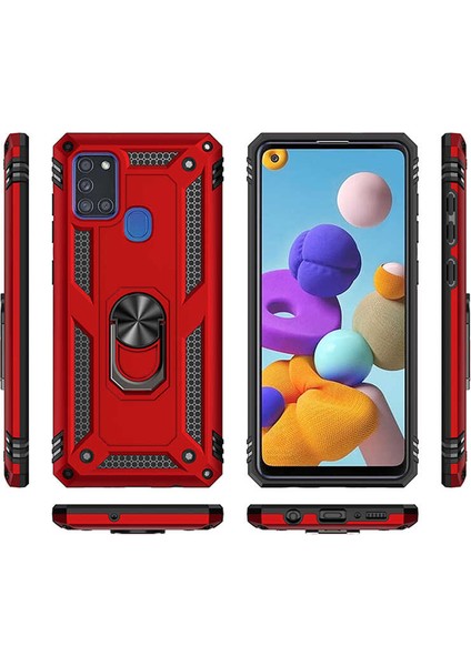 Samsung Galaxy A21S Kılıf Çift Katmanlı Yüzüklü Manyetik Vega Kapak Gold indirimleri