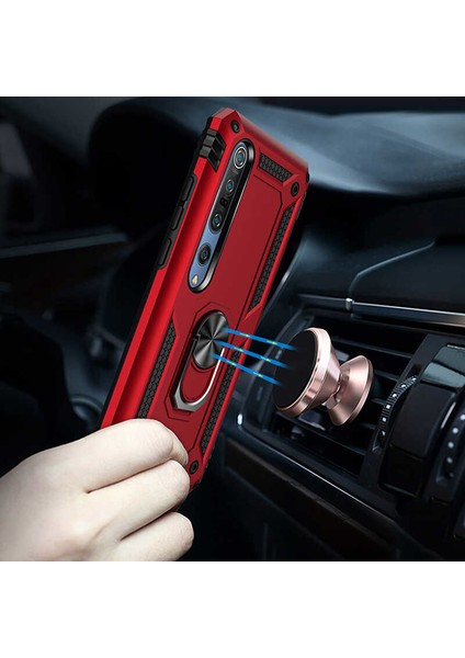Xiaomi Mi Note 10 Lite Kılıf Çift Katmanlı Yüzüklü Manyetik Vega Kapak Gümüş