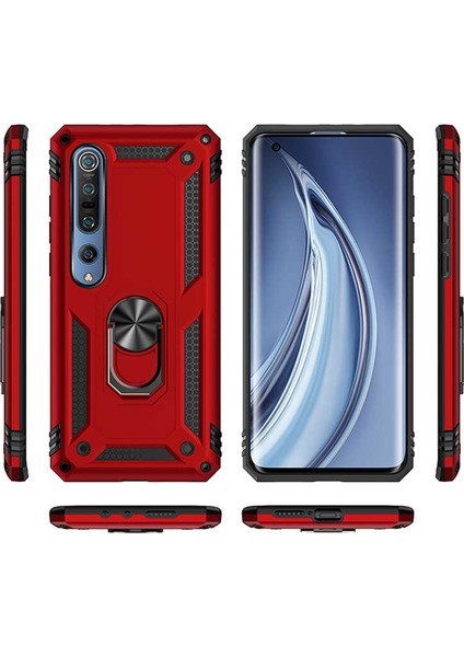 Xiaomi Mi Note 10 Lite Kılıf Çift Katmanlı Yüzüklü Manyetik Vega Kapak Gümüş