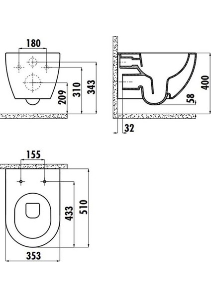 FE322 Free Rim-Off Asma Klozet - Duck Yavaş Kapanan Beyaz Klozet Kapağı