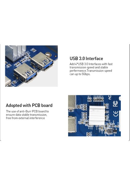 4471 Pci-E Express 1x 1 To 4 USB 3.0 Ekran Kartı Riser Çoklayıcı
