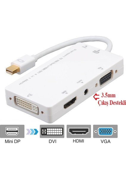 4474 Mini Displayport To HDMI DVI VGA 3.5mm Kulaklık Çıkışı Thunderbolt Çevirici Dönüştürücü Adaptör