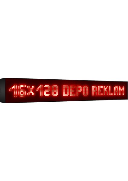 Depo Tabela Reklam Kırmızı Kayan Yazı LED Tabela 16 x 128 cm Tek Taraflı Depo Reklam Tabela